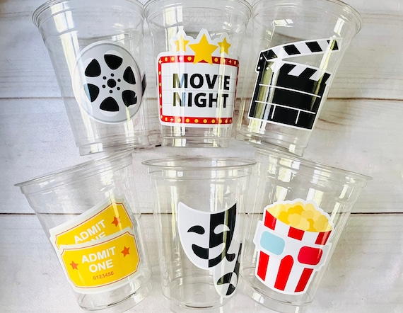 Movie Night Party Cups, Popcorn Birthday Favors