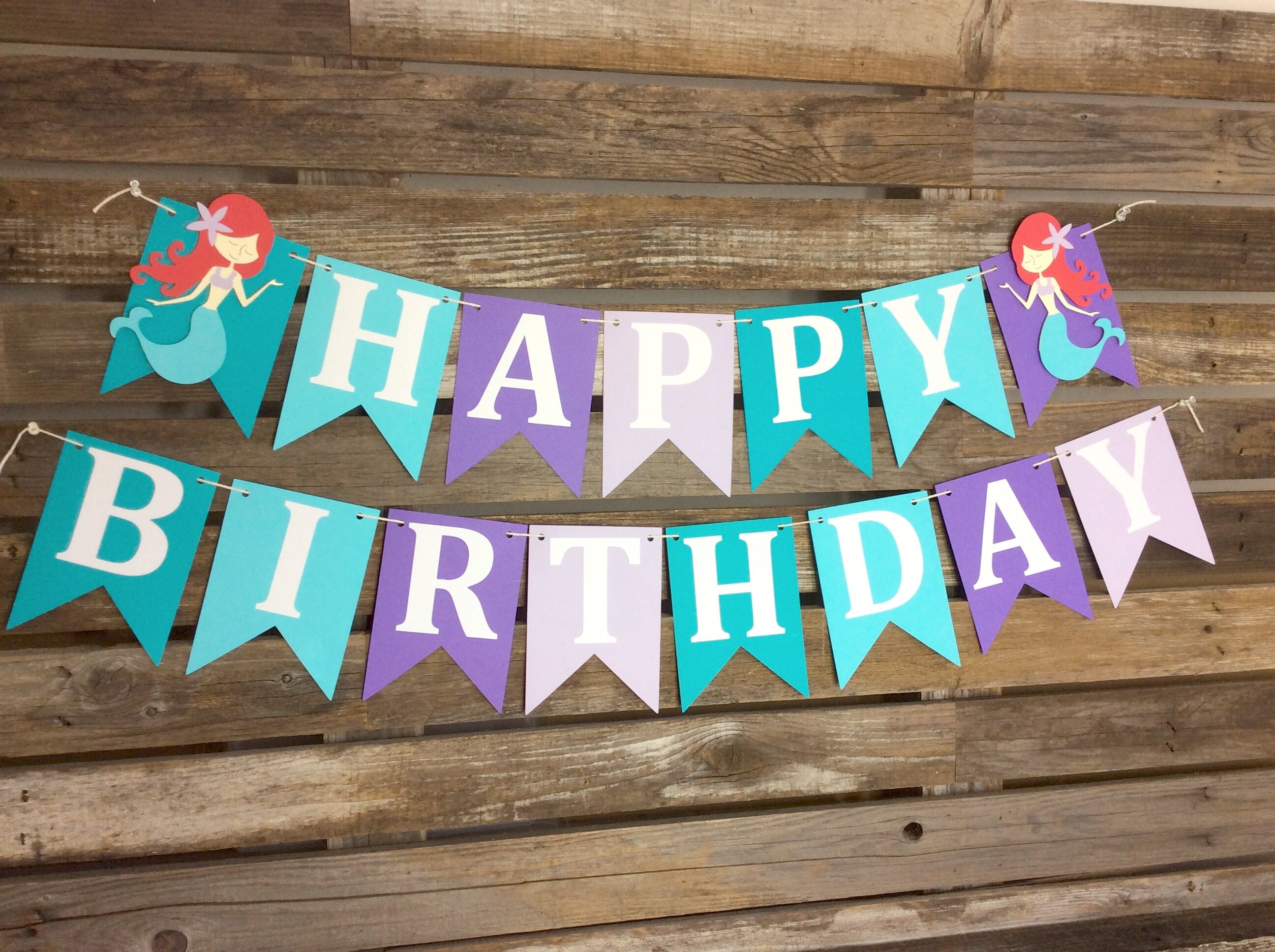Hot Pin Break Out Style Mermaid Happy Birthday Flag Banner Hanging