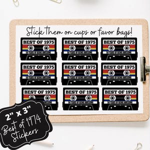 50th Birthday Stickers, Best of 1975 Cassette Stickers, 50th Birthday Party Favors, 50th Party Favors, Vintage 1975