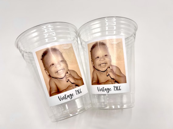 Custom Face Party Cups, Personalized 60th Birthday, Disposable Cups
