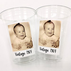 Custom plastic cups, personalized Party cups, Personalized 60th Birthday, Custom face Cups, Custom face party decorations, Vintage 60th image 5