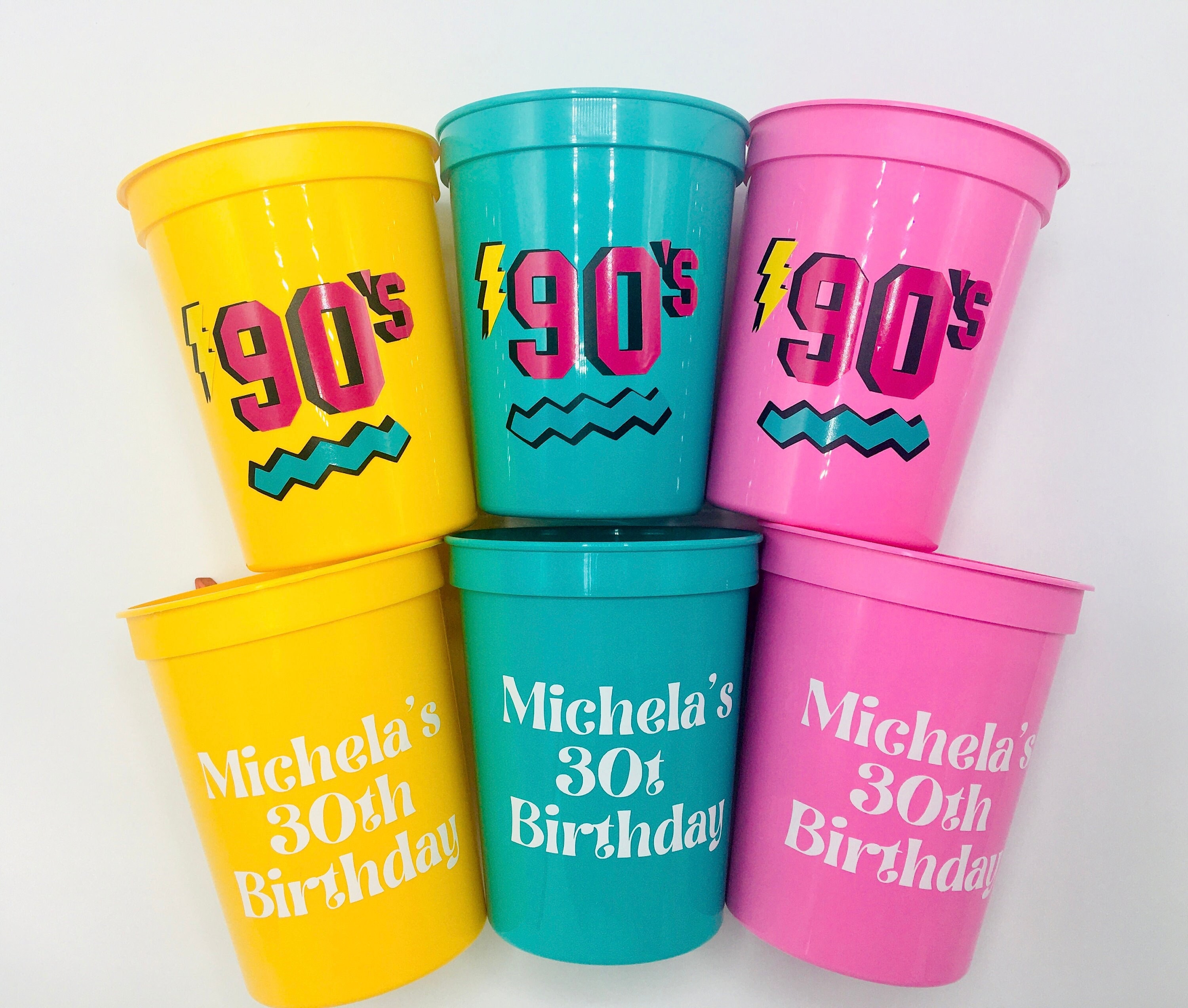 90s Party Cups - 90s party decorations, 90s bachelorette party, 90s birthday decorations, 90s birthday party, I love the 90s