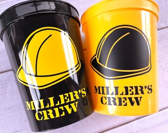 Construction Party Cups Reusable 16oz Stadium Cups Construction Party Favors Construction Party Decorations Hard Hat Cup Construction Crew