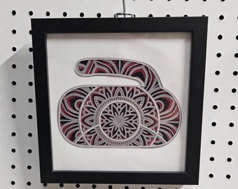 Curling Stone Mandala - 3D Layered Paper with Frame