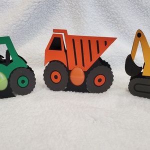 Easter Egg Gift Holder Card - Trucks Set - Excavator, Dump Truck, Tractor