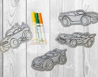 Race Cars Coloring Doll Machine Embroidery In the Hoop File Design - Brother Janome Bernia Singer