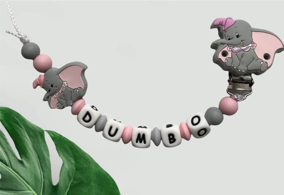 Attache tétine Dumbo rose clair personnalisée, attache sucette Dumbo, attache  tétine éléphant -  France