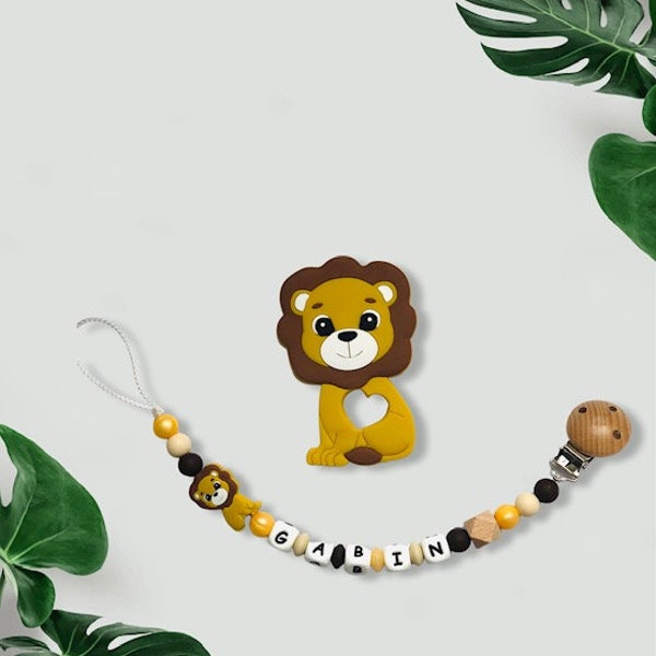 Attache tétine silicone Lion, jouet silicone et/ou porte clé