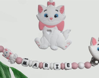 Marie pacifier clip, Personalized cat pacifier clip,