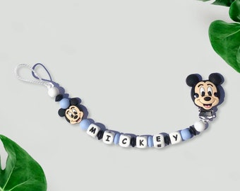 Attache tétine Mickey bleu ciel personnalisée, attache sucette Mickey, attache tétine souris