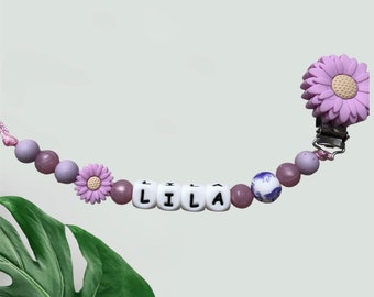 Attache tétine personnalisée fleur, attache sucette  - modèle Marguerite Lilas