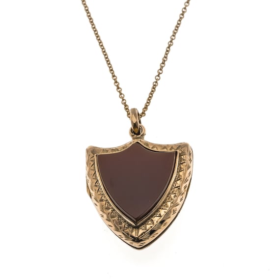 Jewelled Shield - Victorian 9K Carnelian Engraved… - image 1