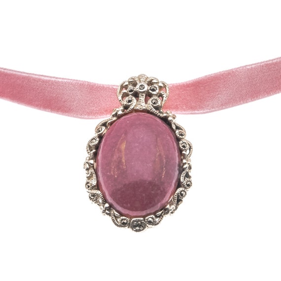 Vintage Sterling Silver Rhodonite & Marcasite Pend