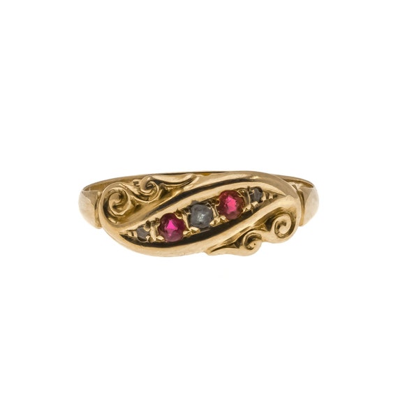 Edwardian Scrolls - Edwardian 18K Gold Ruby & Diam