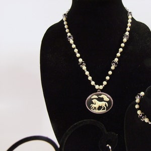 Horse Cameo Necklace with Matching Bracelet and Earrings Jewelry Set - Ships Worldwide