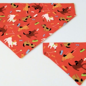 Dog Bandana Bandanna Over the Collar Small Large Orange Dog Print Cotton Fabric Bone Pet Food Dish Ball Pet Neckwear Accessory