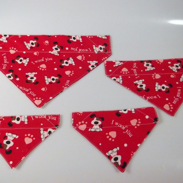 Dog Bandana Bandanna Over the Collar New Size Extra-Small Small Medium Large XS S M L Puppy Love Valentine Paw Print I Woof You