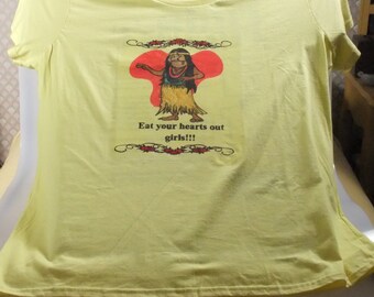 Hawaiian Hula Woman T-shirt Size XL Yellow Anvil 100% Pre-shrunk Cotton Lightweight