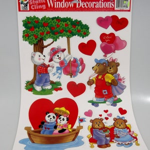 Vintage Valentine&#39;s Day Magic Cling Window Decorations Panda Brown Polar Bears