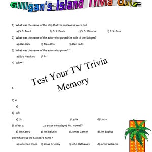 Gilligan's Island Trivia Questions Printable Digital - Etsy