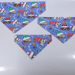 Dog Bandana Over the Collar Small Medium Large Christmas Dog Puppy Print Candy Cane Bell Star Santa Hat Blue Glitter Pet Neckwear Accessory