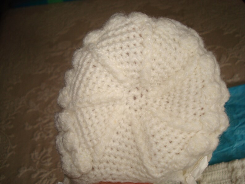 Vintage Infant White Crochet Sweater and Bonnet Set from the 1960's From a Smoke-Free Home Will Ship Worldwide image 4