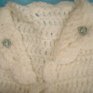 Vintage Infant White Crochet Sweater and Bonnet Set from the 1960's From a Smoke-Free Home Will Ship Worldwide image 2