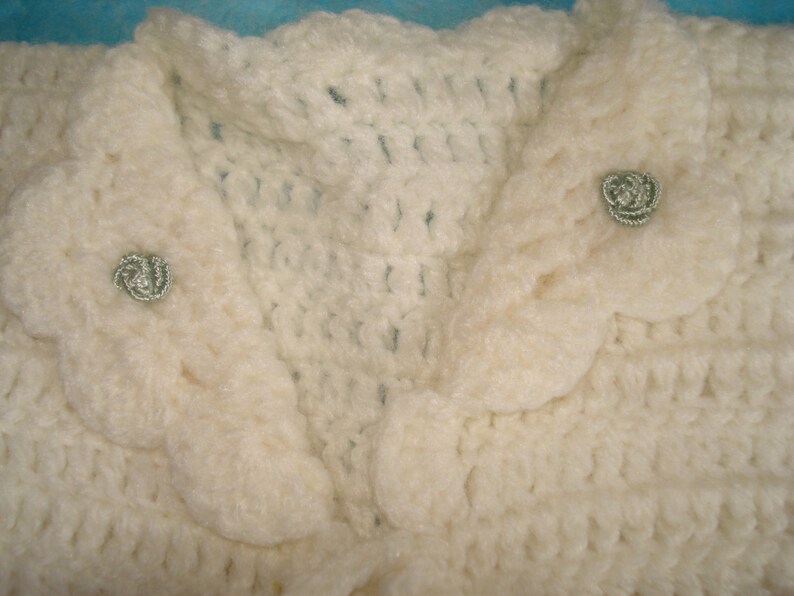 Vintage Infant White Crochet Sweater and Bonnet Set from the 1960's From a Smoke-Free Home Will Ship Worldwide image 2
