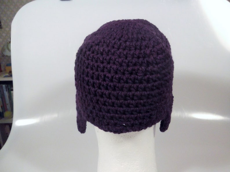 Handmade Toddler Dark Purple & White Crochet Aviator Pilot Hat with Earflaps Ear Flaps Airplane Button Embellishments image 5