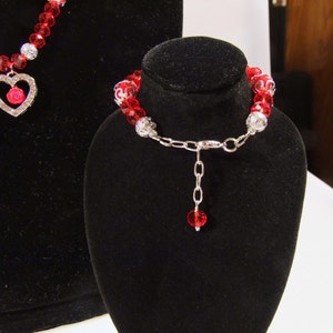 Heart Focal with Red Rose Bead Necklace with Matching Bracelet and Earrings Ships Worldwide image 5