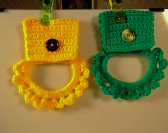 Handmade Crochet Kitchen Towel Holder with Button Ready to Ship House Warming Gift Bridal Shower Color Choice Kelly Green Goldenrod Yellow