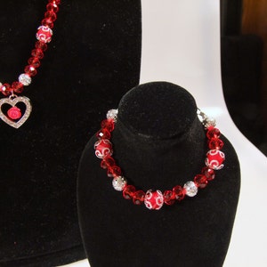 Heart Focal with Red Rose Bead Necklace with Matching Bracelet and Earrings Ships Worldwide image 4