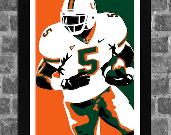 Miami Hurricanes Edgerrin James Portrait Sports Print Art 11x17 inches