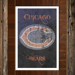 Carte de Chicago, Illinois, football topographique, ours, impression d'art sportif, 27 x 17 po.