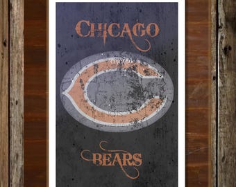 Chicago Illinois Map Topographical Football Bears Sports Print Art 11x17 inches