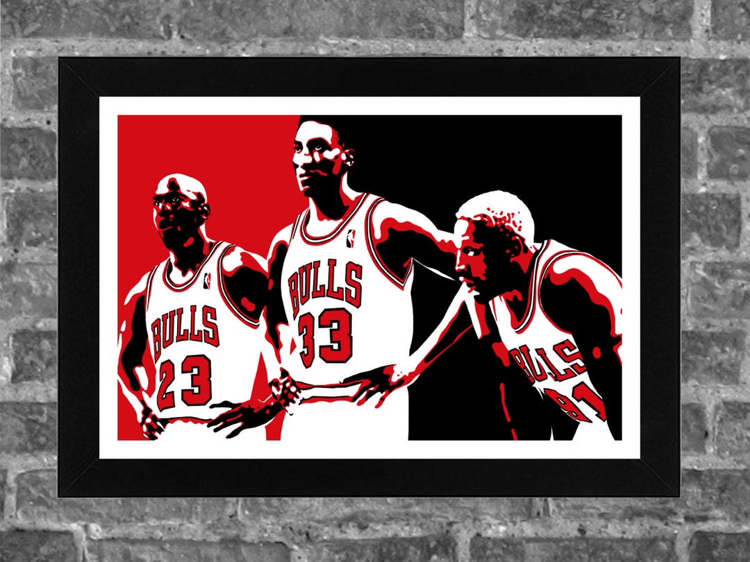 Chicago Bulls Michael Jordan Scottie Pippen Dennis Rodman Portrait Sports  Print Art 17x11
