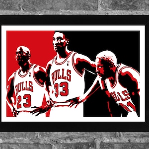 Chicago Bulls Michael Jordan Scottie Pippen Dennis Rodman Portrait Sports Print Art 17x11