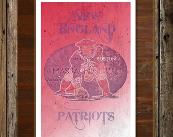 New England Boston Massachusetts Map Topographical Sports Print Art 11x17