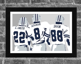 Dallas Emmitt Smith Troy Aikman Michael Irvin Cowboys Portrait Sports Print Art 11x17 inches