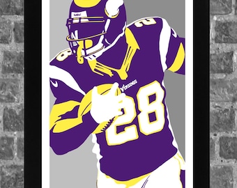 Minnesota Adrian Peterson Portrait Sports Vikings Print Art 11x17 inches