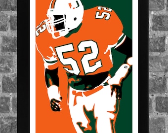Miami Hurricanes Ray Lewis Portrait Sports Print Art 11x17 inches