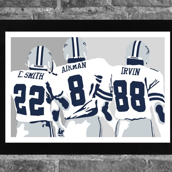 Dallas Emmitt Smith Troy Aikman Michael Irvin Sports Print Art 11x17