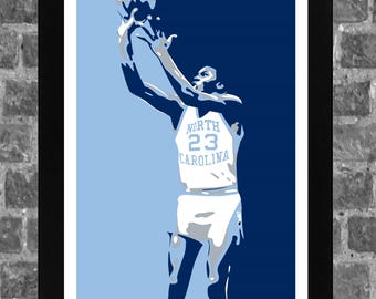 North Carolina Tarheels MJ GOAT Portrait Sports Print Art 11x17