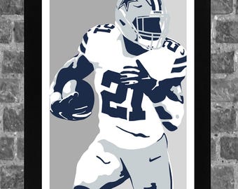 Dallas Ezekiel Elliott Portrait Sports Cowboys Print Art 11x17 inches