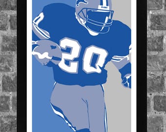 Detroit Barry Sanders Portrait Sports Print Art 11x17