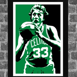 Impresión artística deportiva de 11 x 17 con retrato de Larry Bird de los Boston Celtics