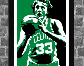Boston Celtics Larry Bird Portrait Sports Print Art 11x17