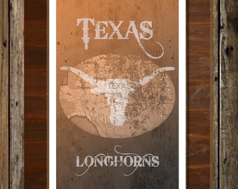 Austin Texas University Map Topographical Sports Print Art 11x17