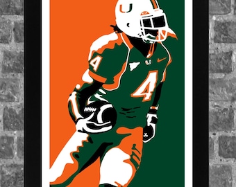 Miami Hurricanes Devin Hester Portrait Sports Print Art 11x17 inches