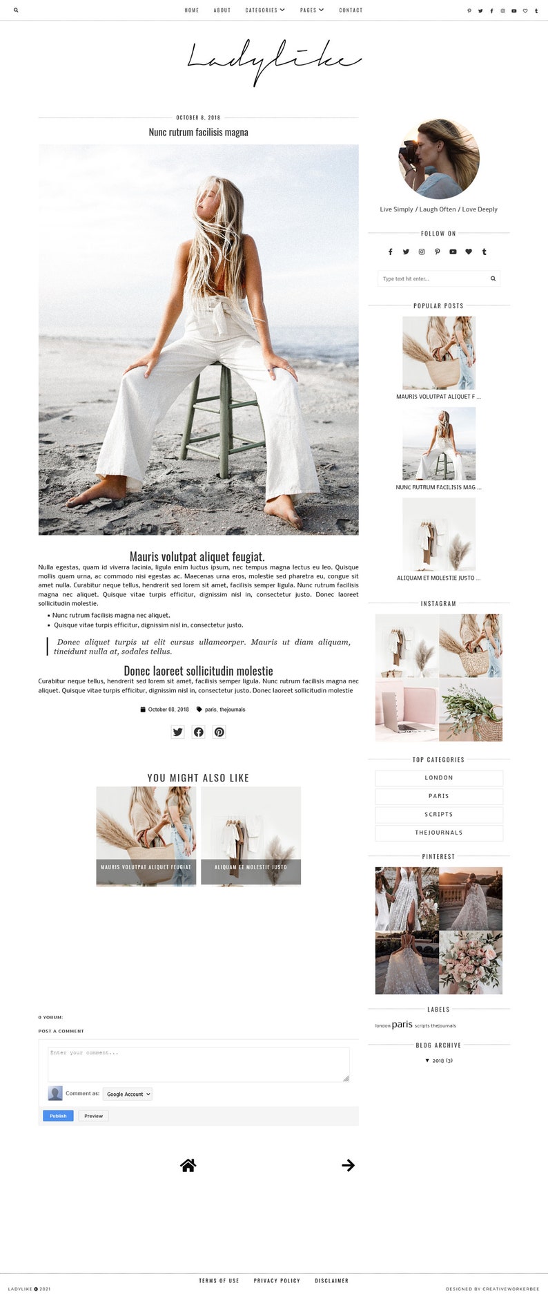 Ladylike Blogger Template Responsive Modern Minimalist blogger template creativeworkerbee image 2